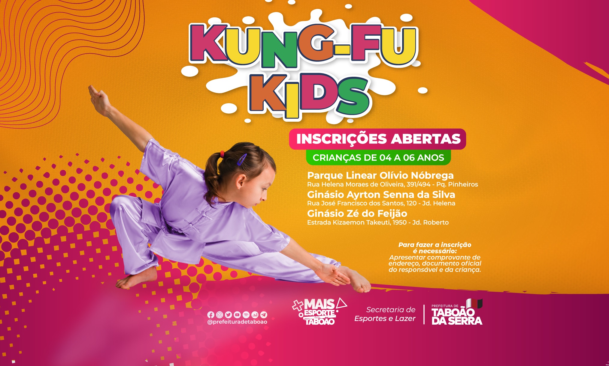ARTE - Prefeitura de Taboão da Serra abre inscrições para projeto Kung Fu Kids
