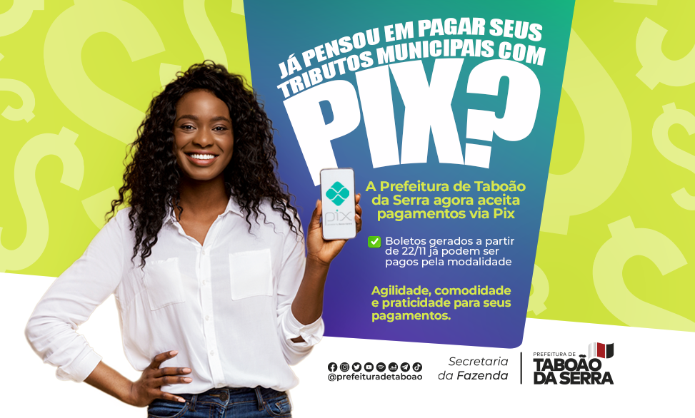 ARTE - Prefeitura de Taboão da Serra agora aceita pagamento via Pix