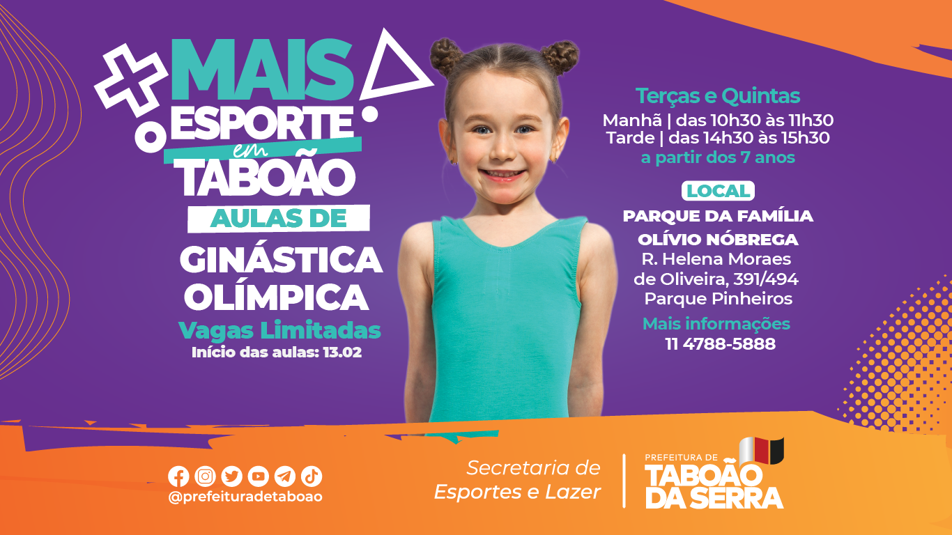 ARTE - Ginástica Olímpica é a nova modalidade disponibilizada pela Secretaria de Esportes e Lazer de Taboão da Serra