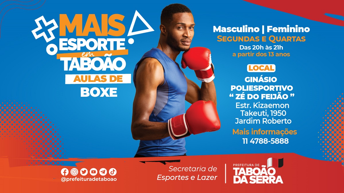 ARTE - Secretaria de Esportes e Lazer de Taboão da Serra abre inscrições para aulas de Boxe