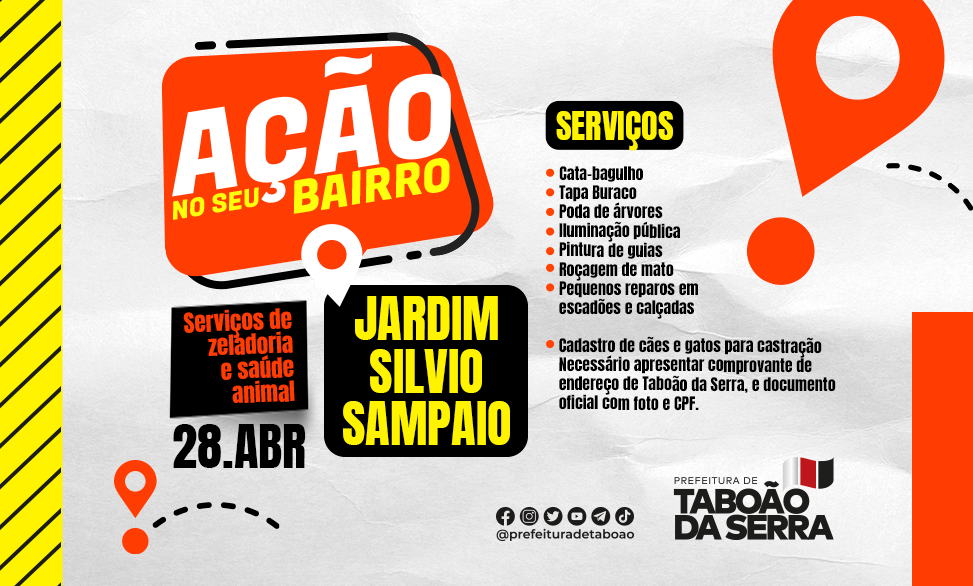 Jardim Silvio Sampaio em Taboão da Serra recebe “Ação no Seu Bairro” nesta sexta-feira, 28 04