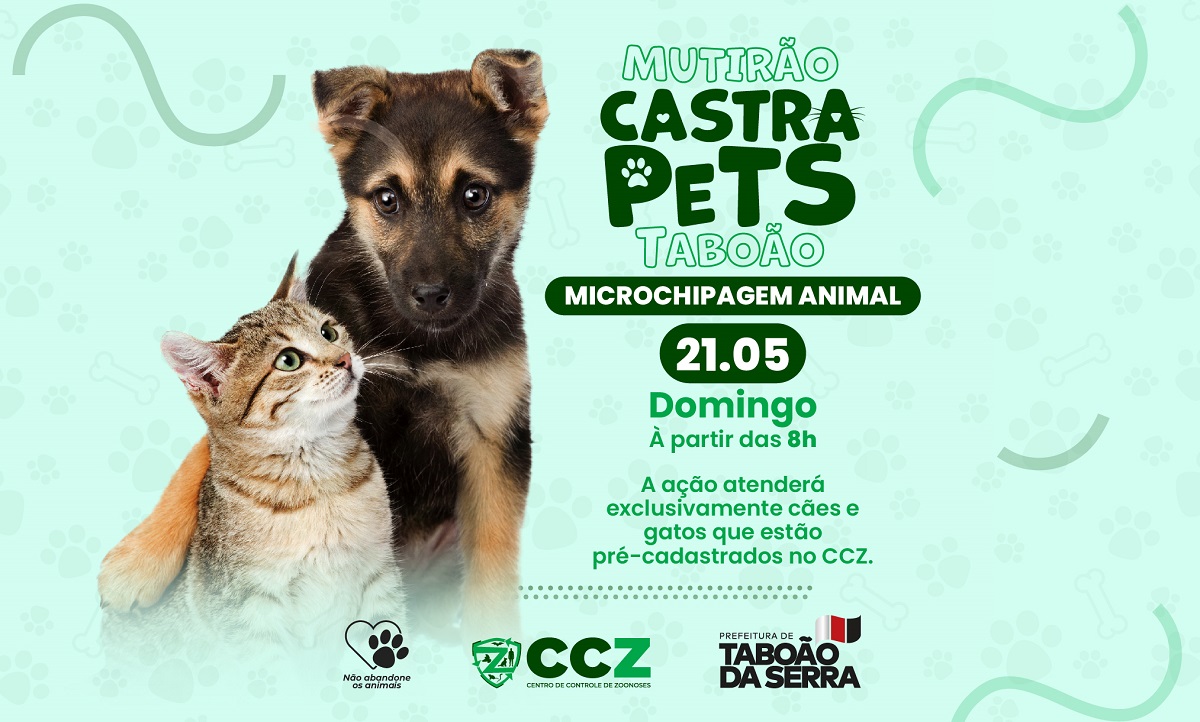 ARTE - Mutirão Castra Pets acontece no domingo 2105 em Taboão da Serra