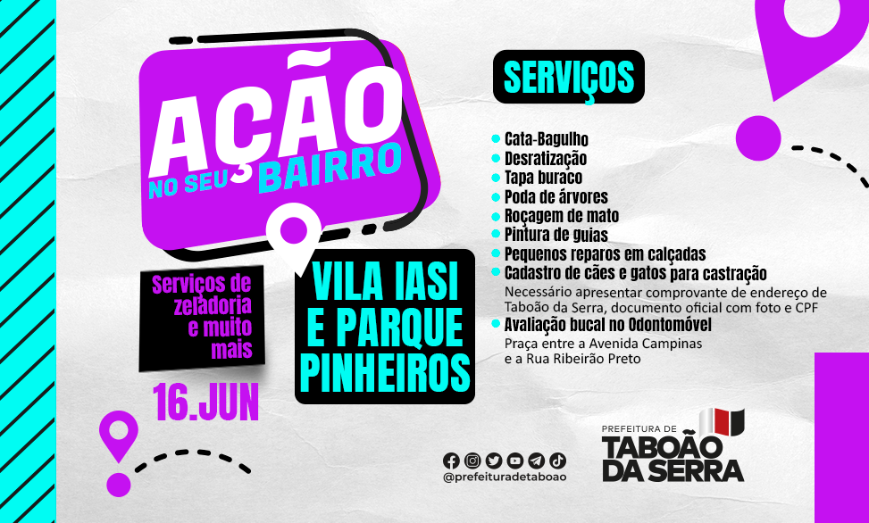 ARTE - Parque Pinheiros e Vila Iasi recebem Ação no Seu Bairro esta semana em Taboão da Serra