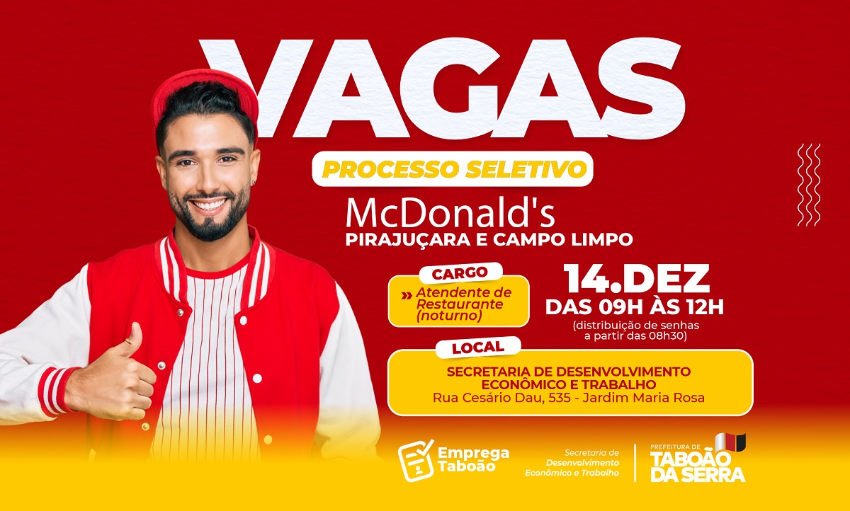 ARTE - Emprega Taboão e McDonald’s se unem para a contratação de 20 pessoas