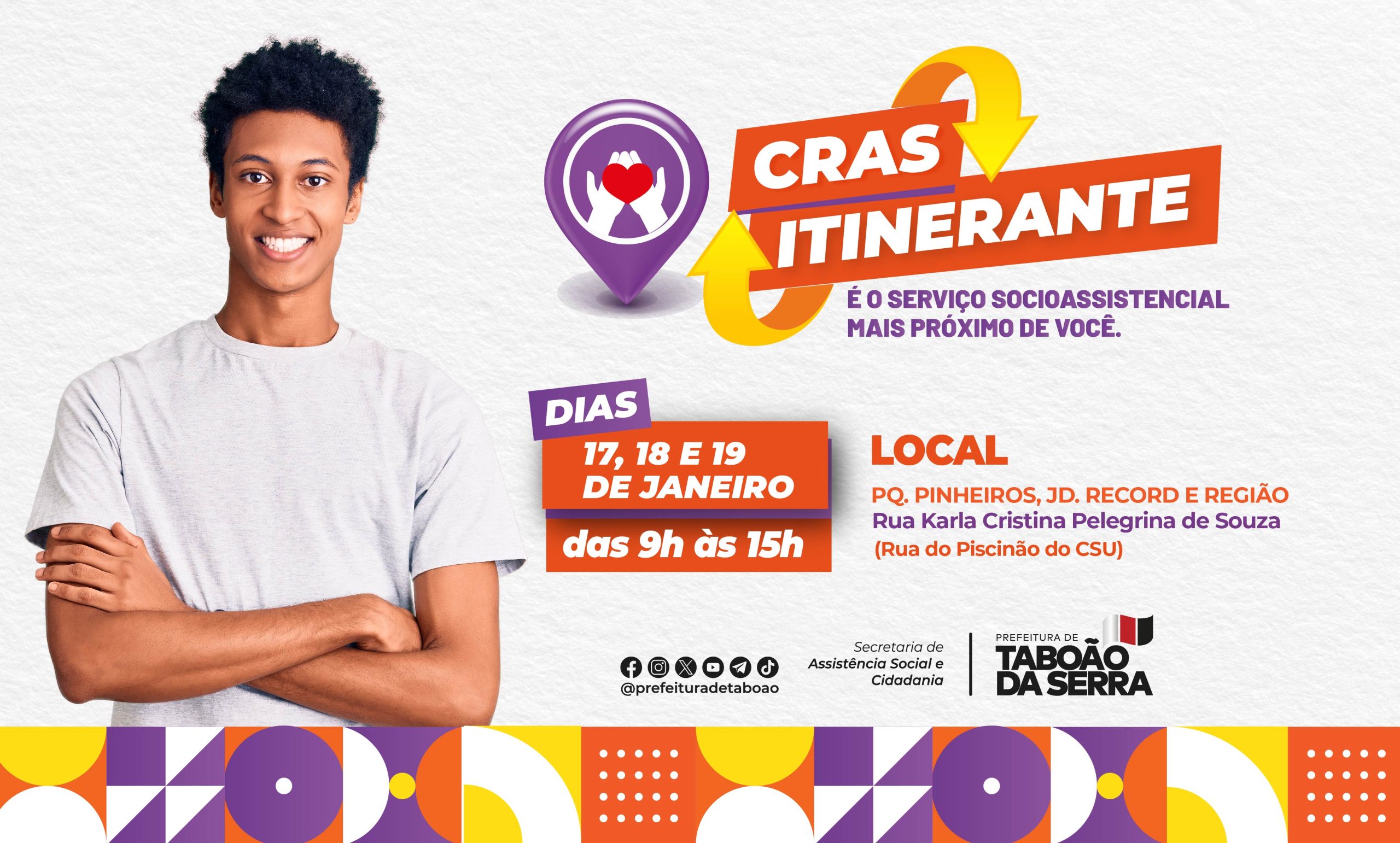CRAS Itinerante estará nos dias 17 18 e 19 01 no Parque Pinheiros