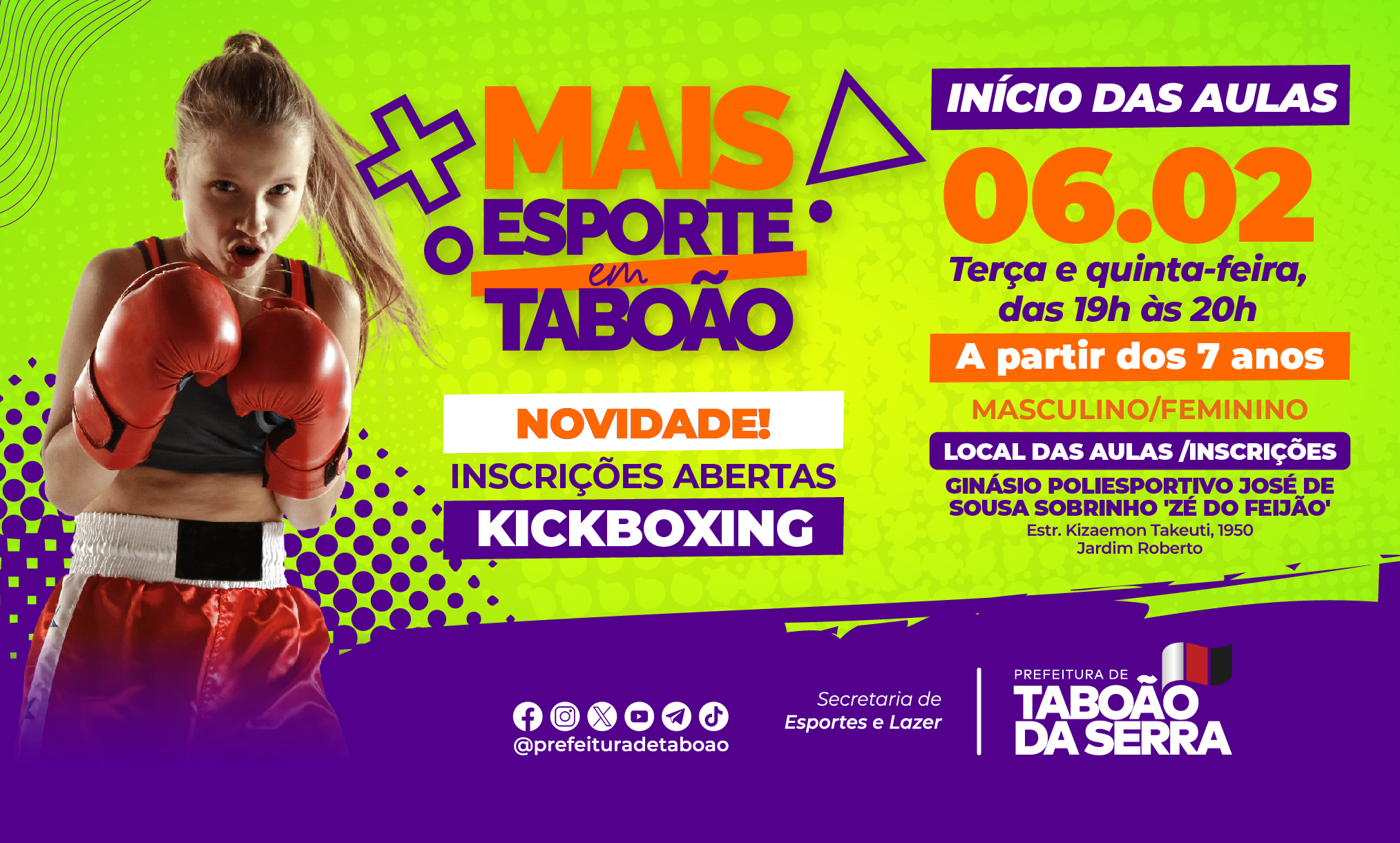 Secretaria de Esportes e Lazer de Taboão da Serra abre inscrições para aula de Kickboxing
