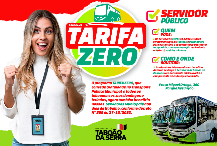 Tarifa Zero beneficia Servidores Públicos de Taboão da Serra_
