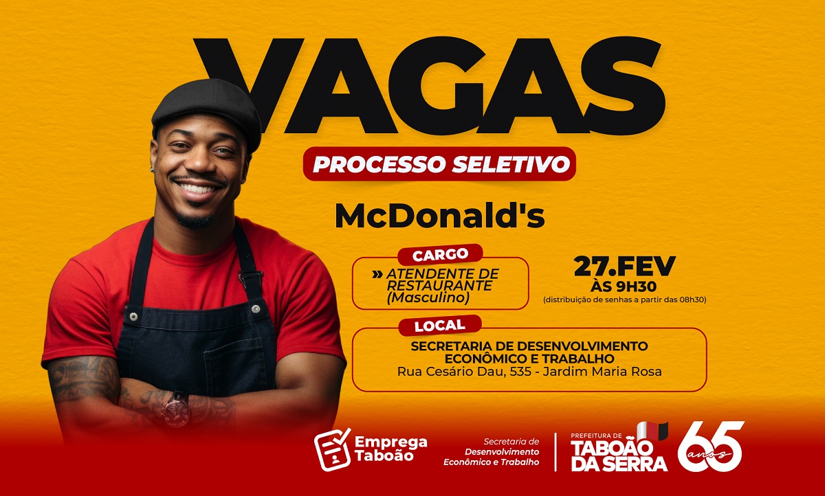 ARTE - Emprega Taboão e McDonald’s realizam processo seletivo na próxima semana