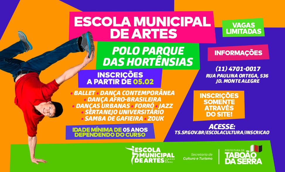 ARTE - Escola Municipal de Artes de Taboão da Serra abre inscrições para cursos no polo Parque das Hortênsias