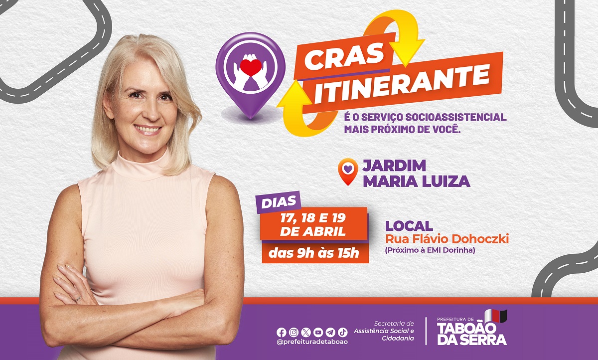 ARTE - Jardim Maria Luiza recebe CRAS Itinerante de 17 a 19 de abril em Taboão da Serra