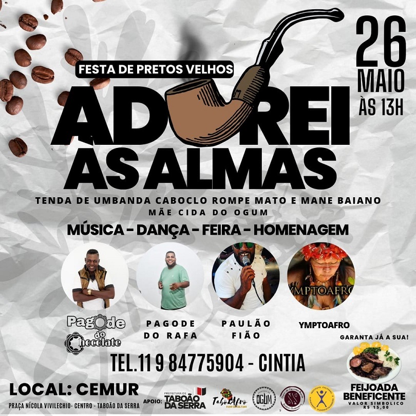 ARTE - Festa de Pretos Velhos acontece em 26 de maio no Cemur em Taboão da Serra