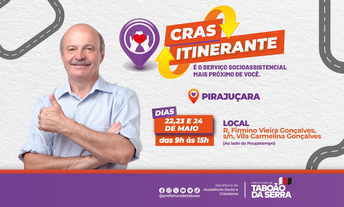 ARTE - Pirajuçara recebe CRAS Itinerante nos dias 22, 23 e 24 deste mês em Taboão da Serra