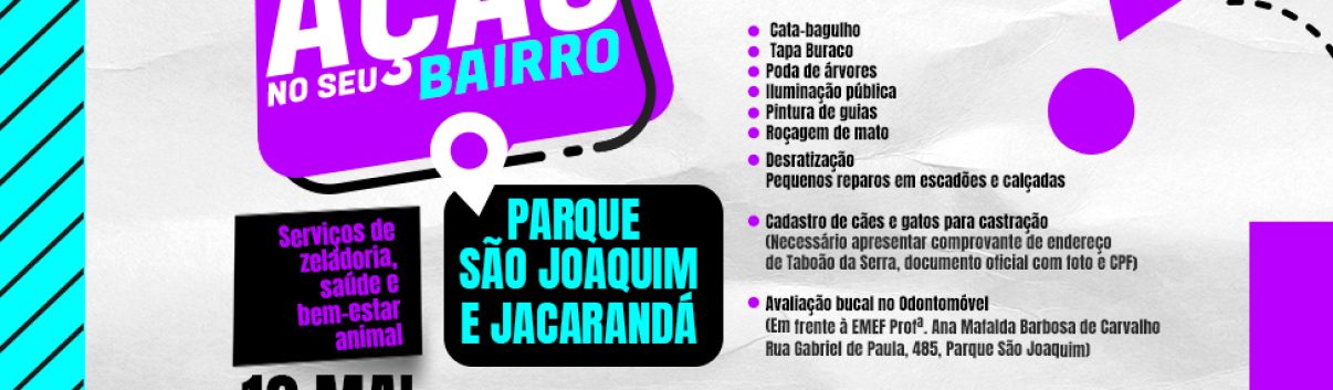 ARTE - Ação no Seu Bairro acontece nesta sexta-feira 1205 no Parque São Joaquim e Jacarandá em Taboão da Serra